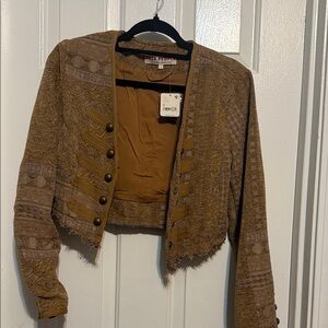 Free People Tan Patterned Cropped Jacket
